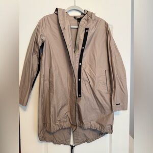 Mondetta Hooded Utility Jacket in Taupe with Black Trim